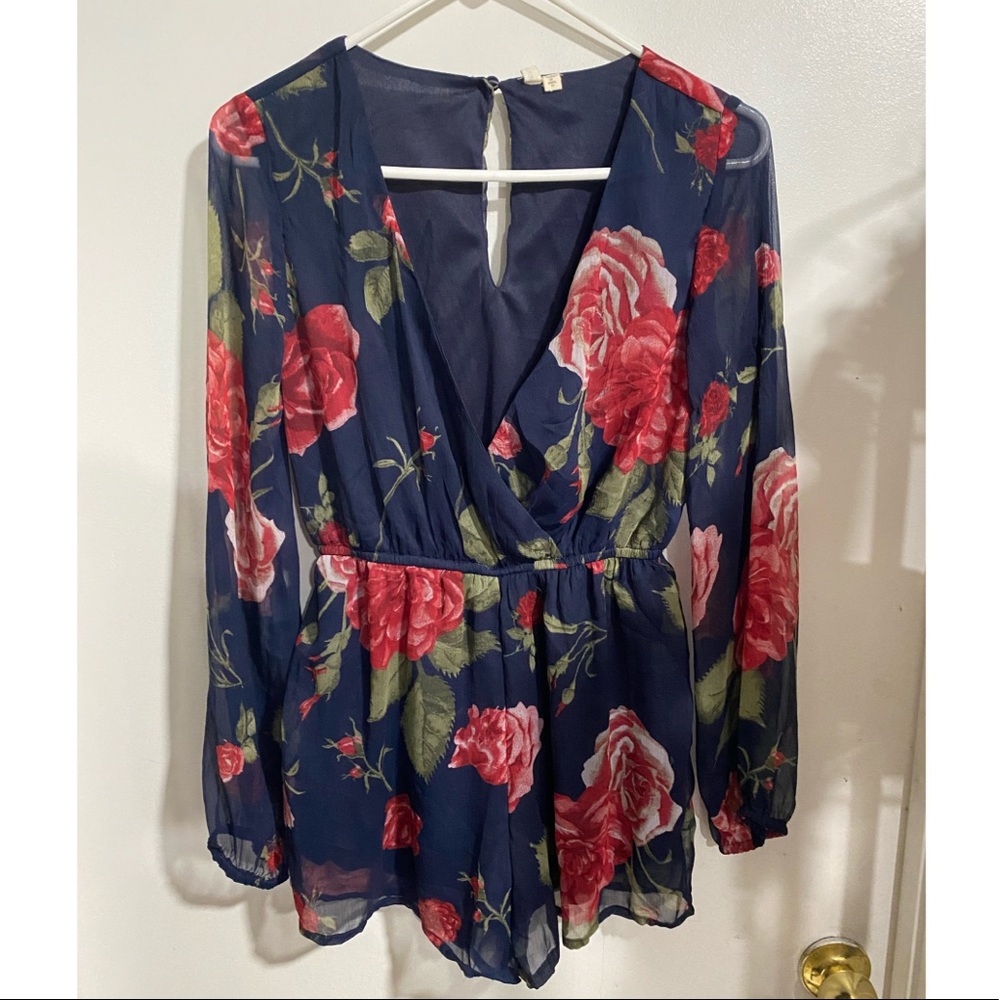 3 for $10 Floral sheered long sleeve romper